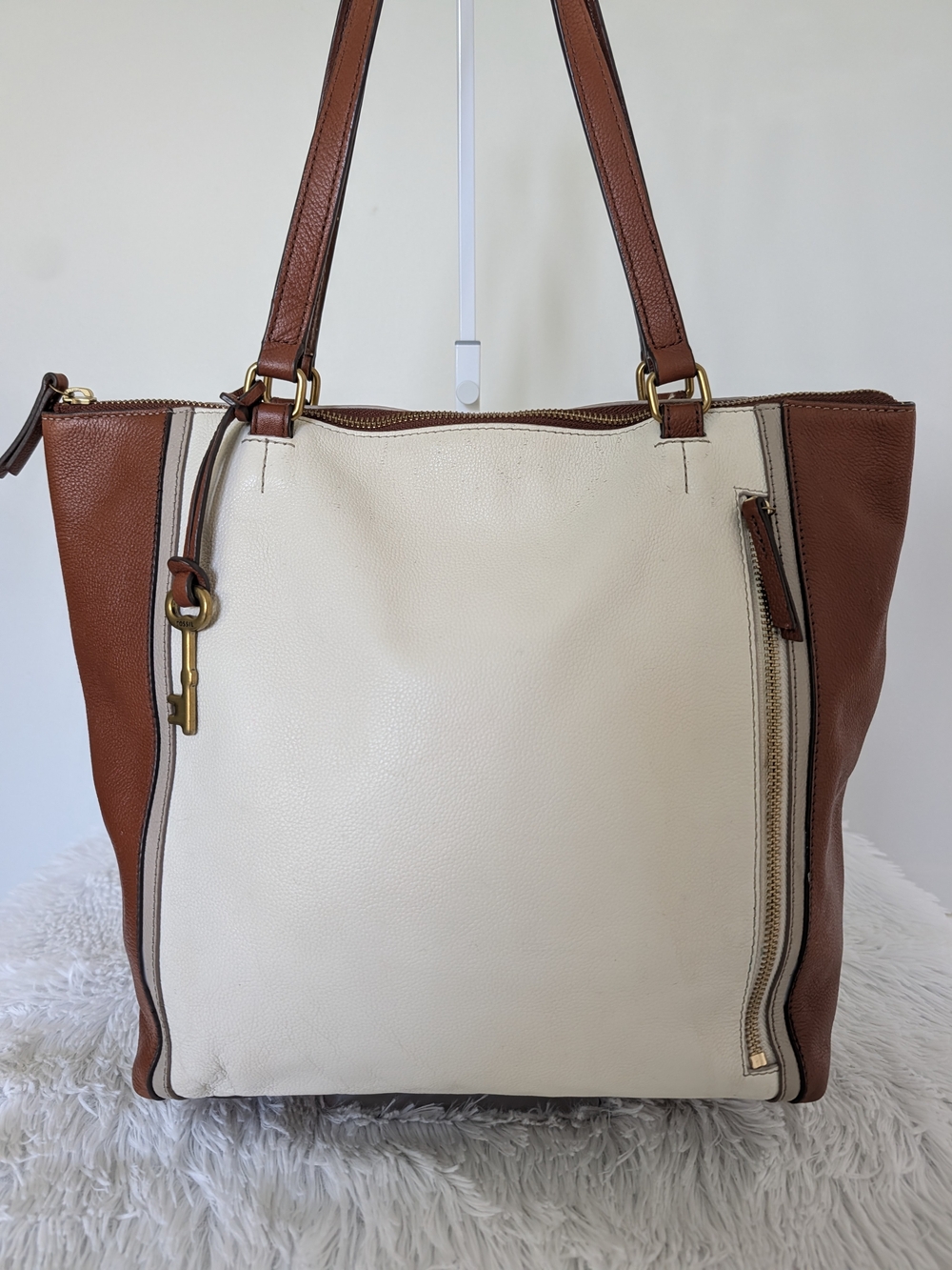 Fossil Genuine Leather Colourblock Tote Bag